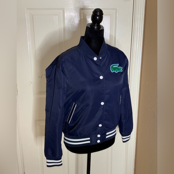 NWOT Women’s Lacoste Varsity Bomber Patch Stripe Jacket Preppy Heritage Sport XS - Picture 6 of 15